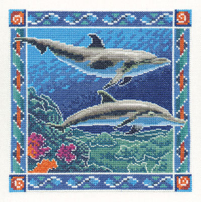 Bottlenose Dolphins Cross Stitch Kit, Heritage Crafts -Peter Underhill