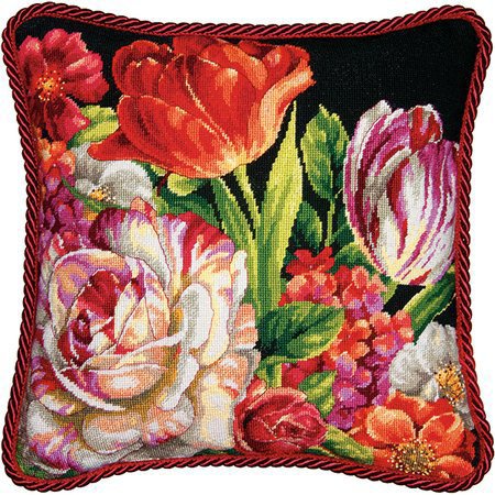 Bouquet on Black Tapestry Needlepoint Kit, Dimensions D71-20079
