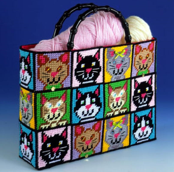 Cats Tote Bag Tapestry Kit, COUNTED Plastic Canvas Work, Design Works 1826