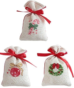 Christmas Cross Stitch Kit Gift Bag Set, Gold/Red, Luca-s