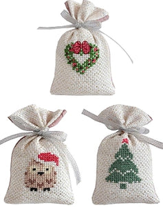 Christmas Cross Stitch Kit Gift Bag Set, Gold/Silver, Luca-s