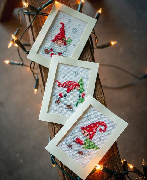 Christmas Gnomes Greeting Card Cross Stitch Kits - SET of 3, Vervaco PN-0189708