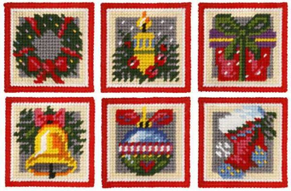 Christmas Motif Coasters Tapestry Kit, COUNTED Plastic Canvas Work, Orchidea ORC.5106