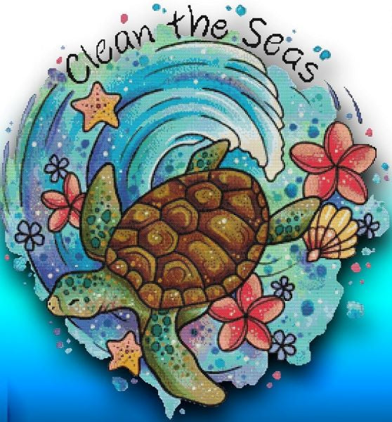 Clean the Seas Turtle Cross Stitch Kit (Large) - Lorna Laine