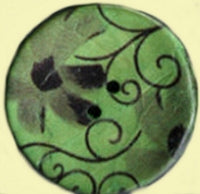 Coconut Buttons, Green Patterned Coconut Button - Large, 30mm