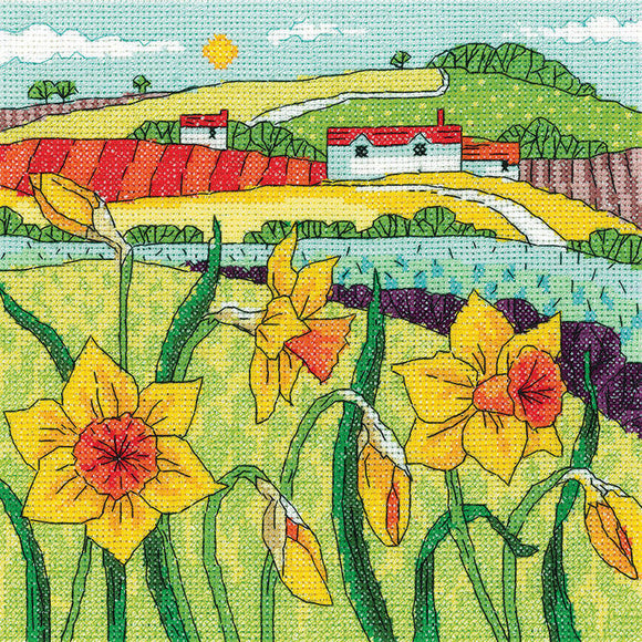 Daffodil Landscape Counted Cross Stitch Kit, Heritage Crafts -Karen Carter