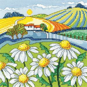 Daisy Landscape Counted Cross Stitch Kit, Heritage Crafts -Karen Carter