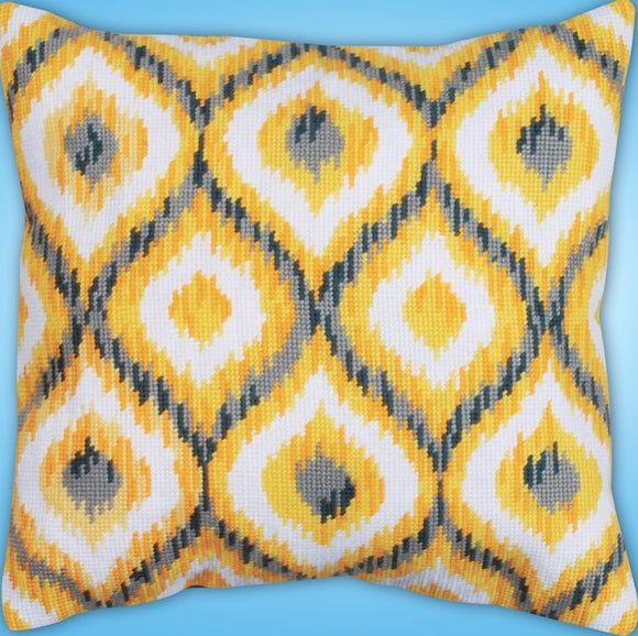 Yellow Ikat Tapestry Kit, Needlepoint Starter, Design Works 2558