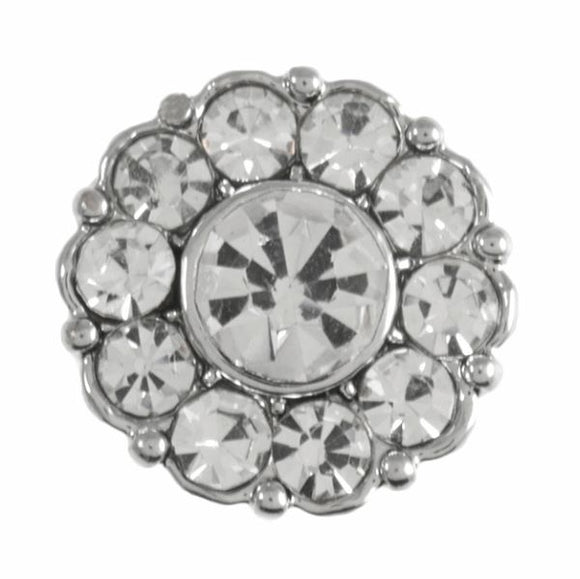 Diamante Button, Crystal Flower Embellishment, Silver Tone -11mm