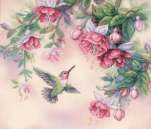 Hummingbird and Fuchsias PRINTED Cross Stitch Kit, Dimensions D13139