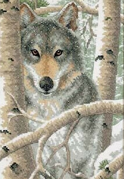 Wintry Wolf PRINTED Cross Stitch Kit, Dimensions D03228