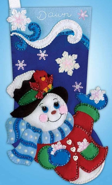 Snowflake Snowman Stocking Felt Embroidery Applique Kit, Design Works 5246
