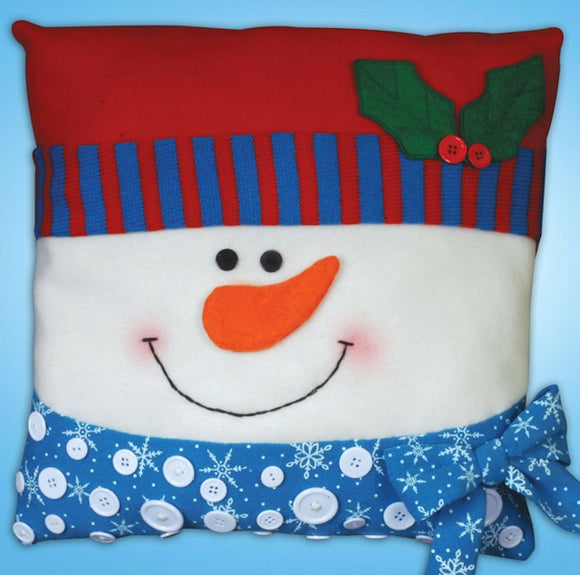 Snowman Button Felt Embroidery Applique Kit Pillow, Design Works 5191