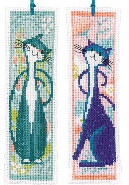 Flower Cats Bookmarks Cross Stitch Kit, Vervaco PN-0191942- PAIR