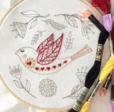 Folk Art Bird Embroidery Kit, Cinnamon Stitching