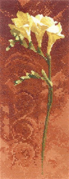 RIOLIS Fragrant Freesia Cross Stitch Kit - Floral Embroidery 9.75x13 For Beginners