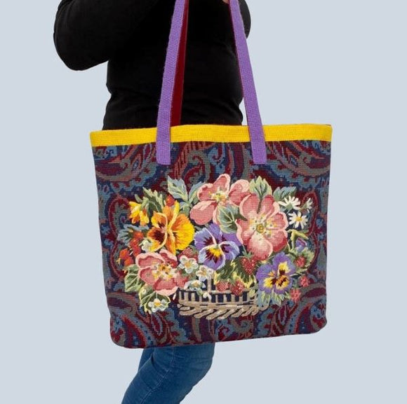 Glorafilia Tapestry Kit, Needlepoint Kit Floral Paisley Tote Bag