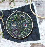 Spring Posy Embroidery Kit (Black) with Hoop, Hawthorn Handmade