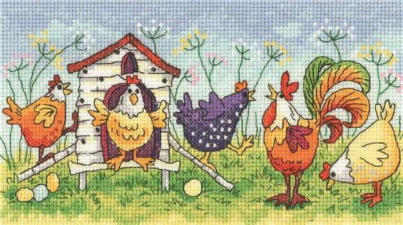 Happy Hens Counted Cross Stitch Kit, Heritage Crafts -Karen Carter