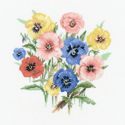 Pansy Posy Counted Cross Stitch Kit, Heritage Crafts, Valerie Pfeiffer