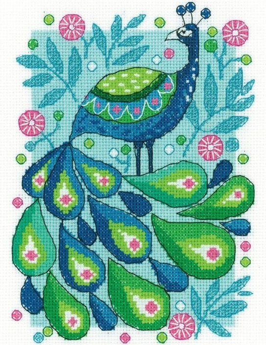 Peacock Counted Cross Stitch Kit, Heritage Crafts -Karen Carter