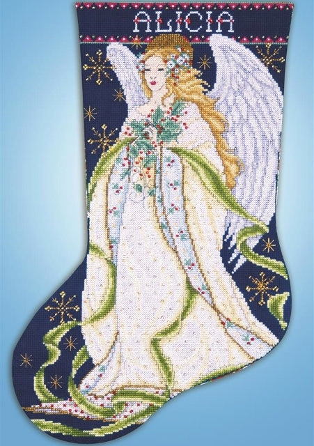 Holly Angel Christmas Stocking Cross Stitch Kit, Design Works 5962
