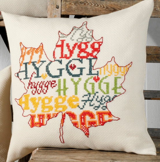 Hygge Leaf Cross Stitch Kit Cushion Permin 83-8796