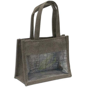 Jute Window Bag, Gift Bag, Needlework Organiser Bag -Medium, Brown