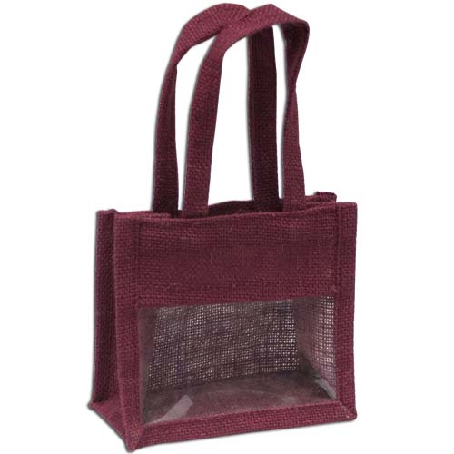 Jute Window Bag, Gift Bag, Needlework Organiser Bag - Small, Burgundy