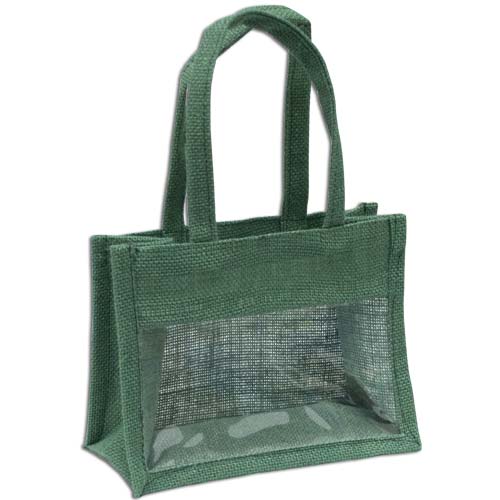 Jute Window Bag, Gift Bag, Needlework Organiser Bag -Medium, Green