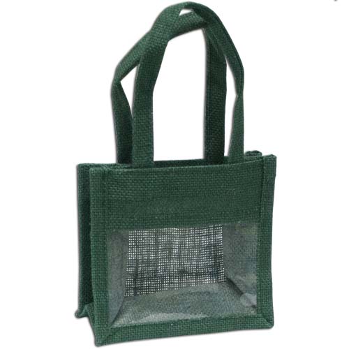 Jute Window Bag, Gift Bag, Needlework Organiser Bag - Small, Green
