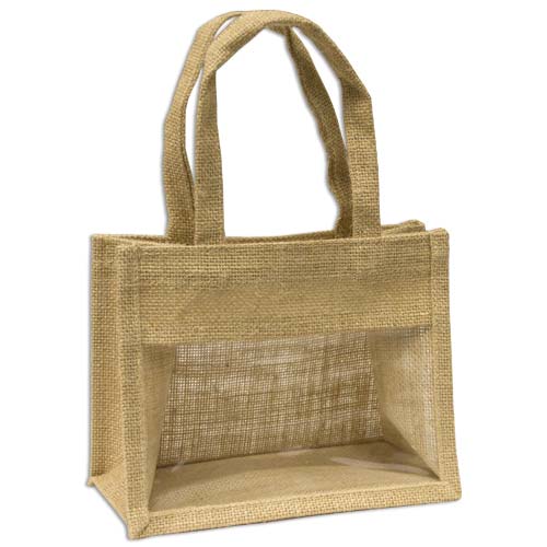 Jute Window Bag, Gift Bag, Needlework Organiser Bag -Medium, Natural