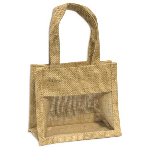Jute Window Bag, Gift Bag, Needlework Organiser Bag - Small, Natural
