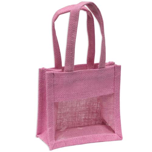 Jute Window Bag, Gift Bag, Needlework Organiser Bag - Small, Pink