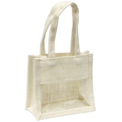 Jute Window Bag, Gift Bag, Needlework Organiser Bag - Small, White