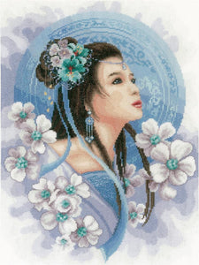 Asian Lady in Blue Counted Cross Stitch Kit, Lanarte PN-0169168