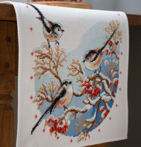 Long Tailed Tits Cross Stitch Kit Table Runner, Vervaco pn-0158341