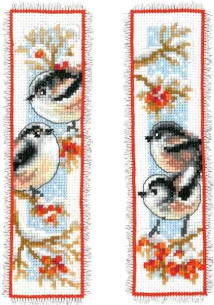 Long-tailed Tits and Berries Bookmarks Cross Stitch Kit, Vervaco PN-0163595