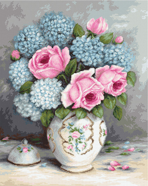 Roses and Hydrangeas, Counted Cross Stitch Kit Luca-s B2322