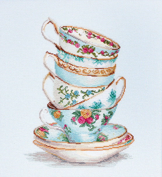Turquoise Teacups, Counted Cross Stitch Kit Luca-s B2325