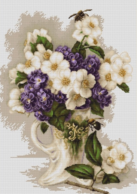 Vase with Jasmine, Counted Cross Stitch Kit Luca-s B512