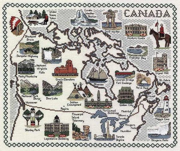Map of Canada Cross Stitch Kit, Classic Embroidery SA215