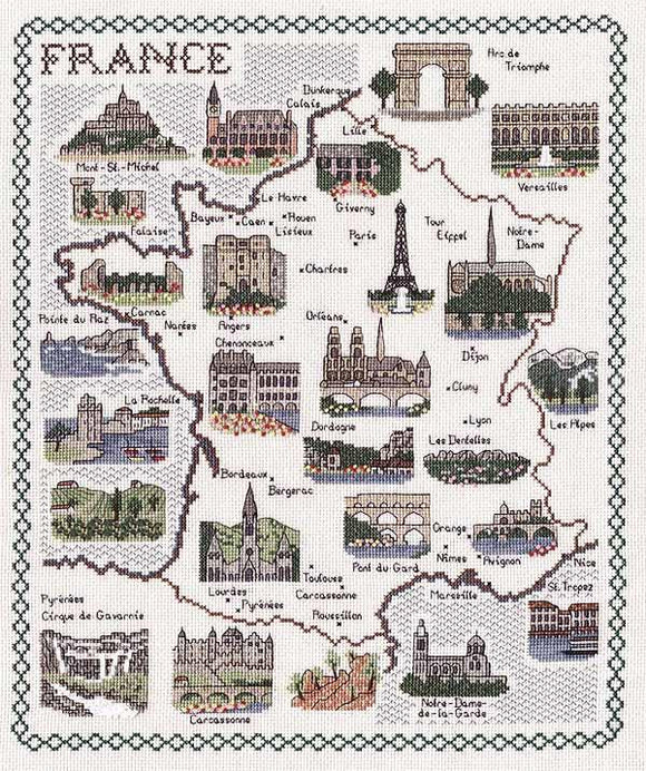 Map of France Cross Stitch Kit, Classic Embroidery SA144