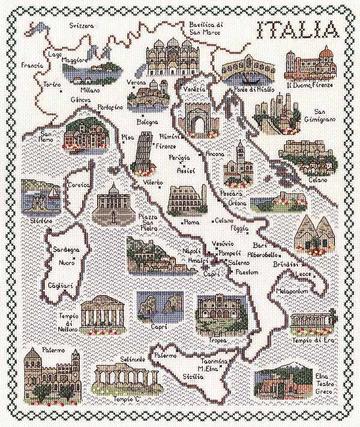 Map of Italy Cross Stitch Kit, Classic Embroidery SA173