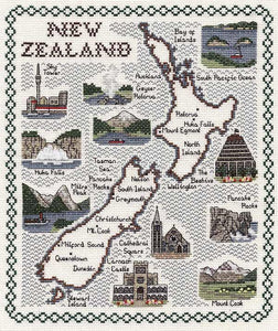 Map of New Zealand Cross Stitch Kit, Classic Embroidery SA210
