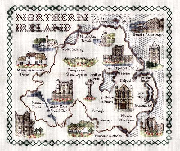 Map of Northern Ireland Cross Stitch Kit, Classic Embroidery SA184