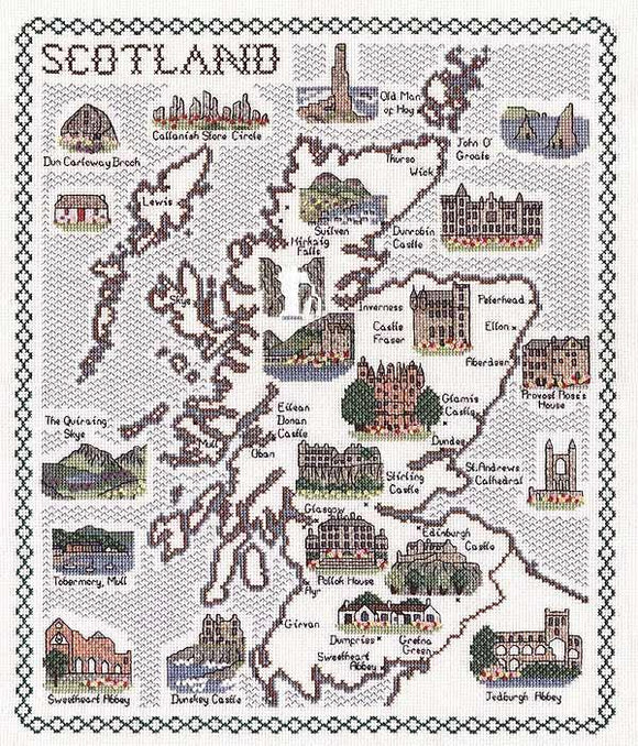 Map of Scotland Cross Stitch Kit, Classic Embroidery SA177