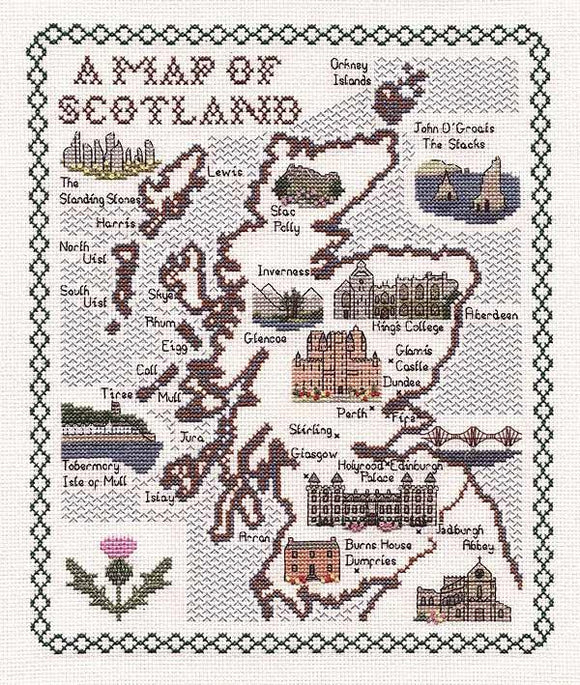 Map of Scotland Cross Stitch Kit, Classic Embroidery SA065