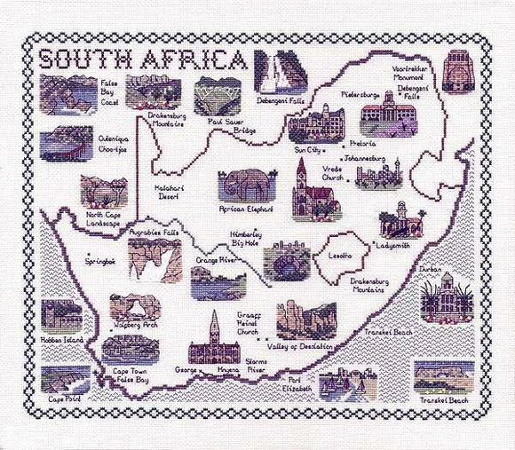 Map of South Africa Cross Stitch Kit, Classic Embroidery SA229