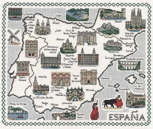 Map of Spain Cross Stitch Kit, Classic Embroidery SA211